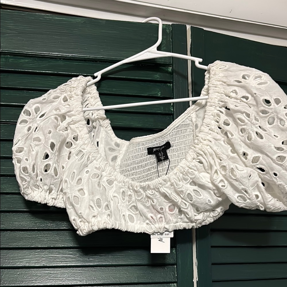 White Smocked Crop Blouse